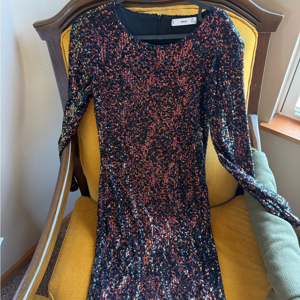 Mango Black and Red Sequin Long Sleeve Dress